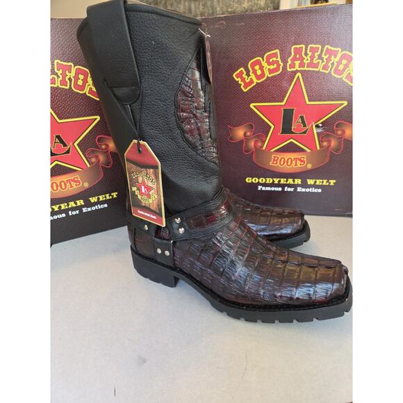 Los Altos Men\'s Genuine Caiman Tail Motorcycle Boots Square Toe Biker WIde 13 EE main image 5